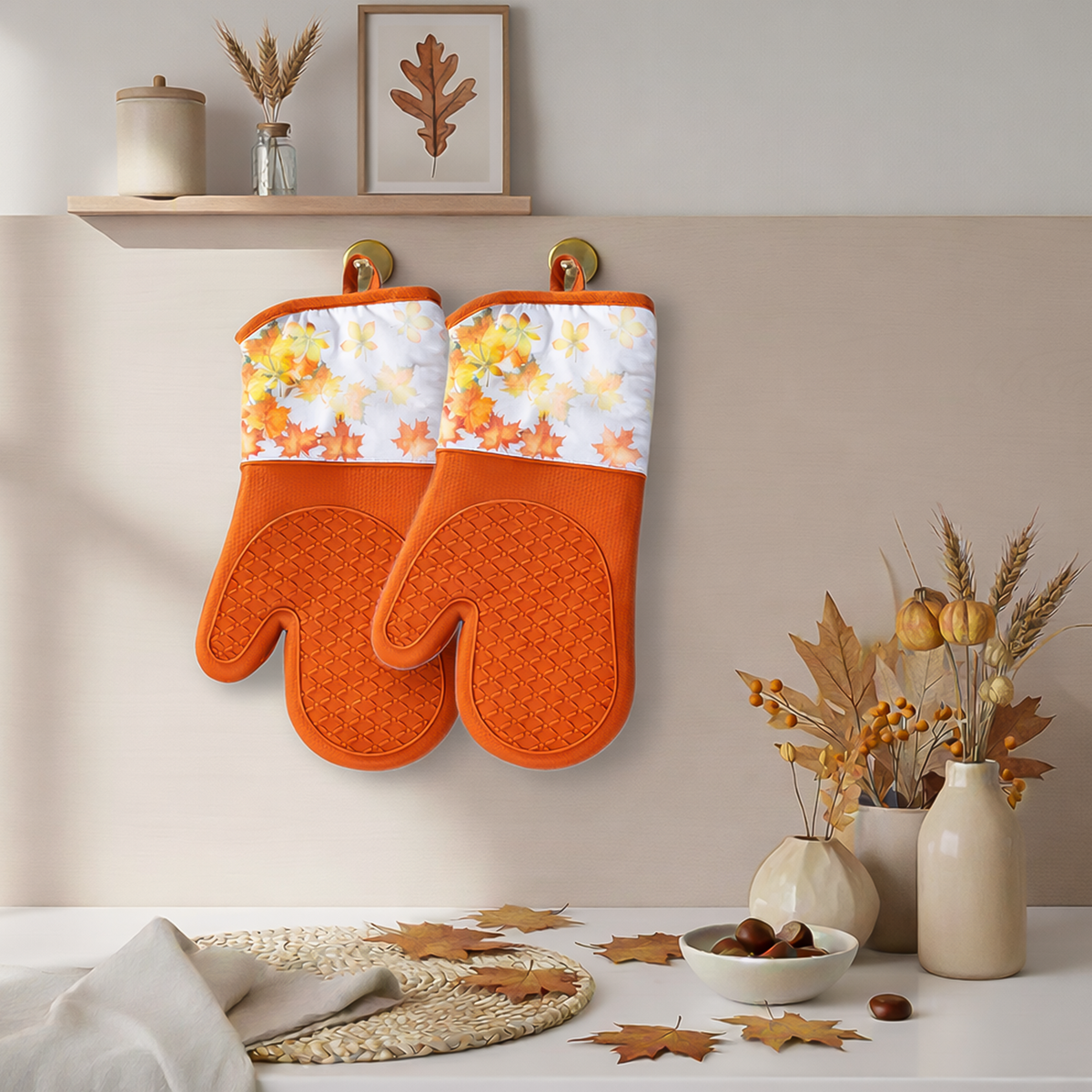Magnetic Oven Mitts, Rustic Foliage | Silicone | Tree Art Store