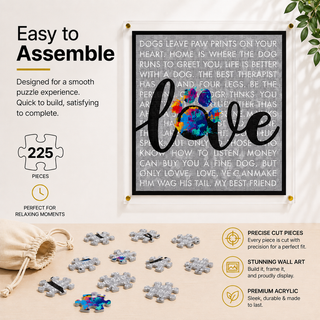 Paw & Love acrylic wall art puzzle, 225 laser cut acrylic pieces, square 14x14 inch