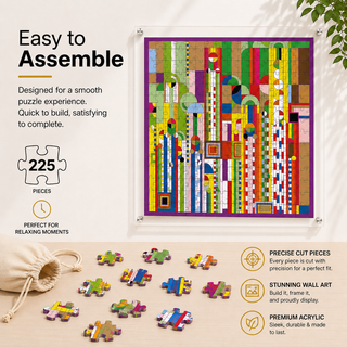 Creation Rhythm acrylic puzzle with included frame and hanging hardware, ready to hang wall art