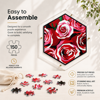 Rose Garden acrylic puzzle with included frame and hanging hardware, ready to hang wall art