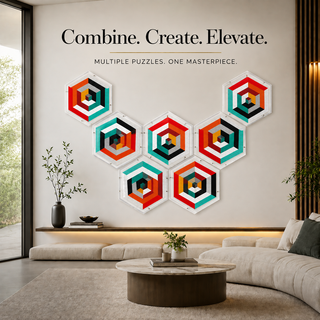 Abstract Harmony acrylic wall art puzzle, 150 laser cut acrylic pieces, hexagonal 14x14 inch