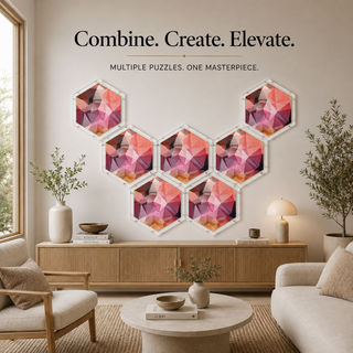 Prism Light acrylic wall art puzzle, 150 laser cut acrylic pieces, hexagonal 14x14 inch