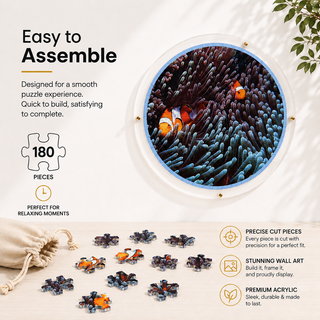 Anemone Flow acrylic wall art puzzle, 180 laser cut acrylic pieces, round 14 inch
