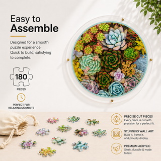 Botanical Bloom acrylic puzzle with included frame and hanging hardware, ready to hang wall art