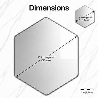 Botanic Dance hexagonal paper placemat size guide showing 15 inch diagonal