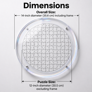 Painted Mosaic acrylic puzzle size guide, round 14 inch round framed hangable wall art