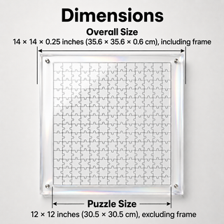 Paw & Love acrylic puzzle size guide, square 14x14 inch framed hangable wall art
