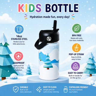 Kids Water Bottle | Snowy Penguins