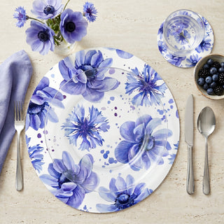 Floral Dreamscape paper placemat styled place setting with coordinated coaster and dinner plate