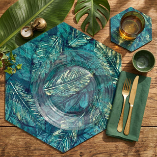 Forest Floor paper placemat styled place setting with coordinated coaster and dinner plate