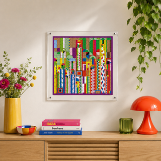Creation Rhythm acrylic puzzle wall art displayed in a modern living room