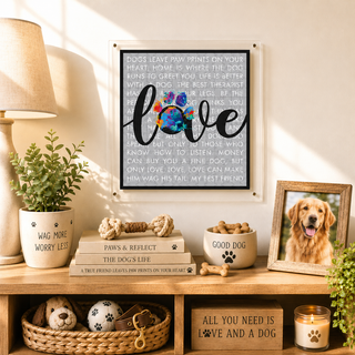 Paw & Love acrylic puzzle wall art displayed in a modern living room