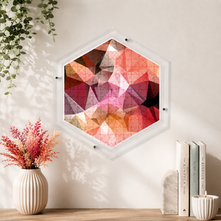 Prism Light hangable acrylic wall art puzzle mounted on the wall above a shelf