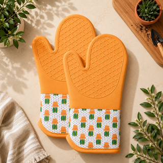 Terracotta magnetic silicone oven mitts set of 2, terracotta with potted succulent print