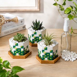 Pixeled Canopy hexagon ceramic planters for a desk, windowsill, or shelf, plants not included