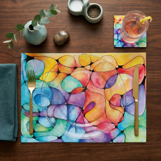 Dream in Color paper placemat styled place setting with coordinated coaster and dinner plate