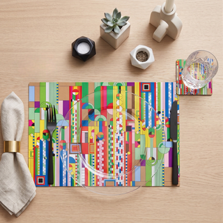Creative Foundations paper placemats on a dining table set for a family dinner with centerpiece