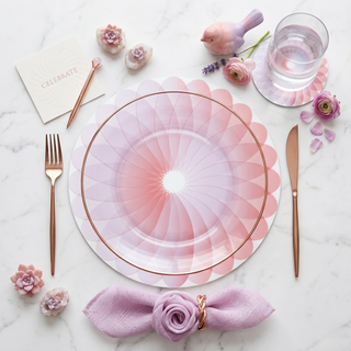 Petal Harmony paper placemat styled place setting with coordinated coaster and dinner plate