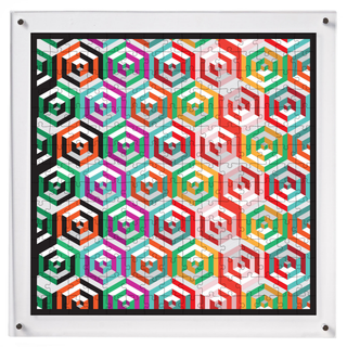 Hexillusion hangable acrylic puzzle wall art, square 14x14 inch, rainbow 3D hexagonal cube op art