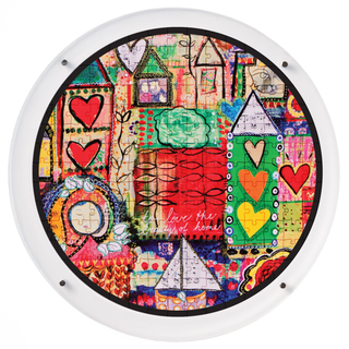 Painted Mosaic hangable acrylic puzzle wall art, round 14 inch round, vibrant painted mosaic art